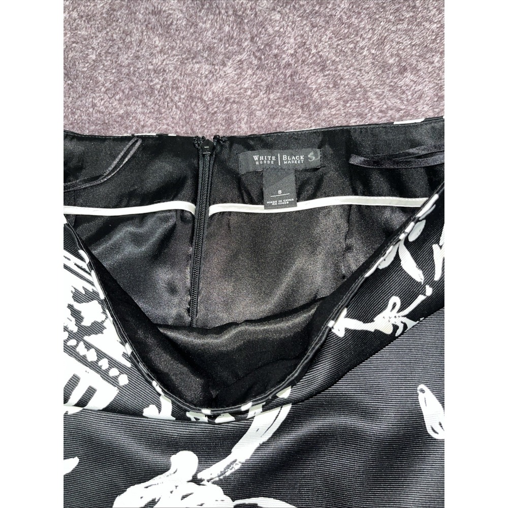 White House Black Market Pencil Skirt Womens Size 8 Floral Print Black & White - Picture 3 of 8